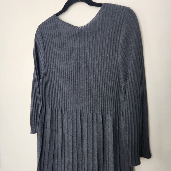 Eileen Fisher Dress Womens PM Wool Pleated Ribbed Knee Length Minimalist Gray  - - Picture 8 of 9